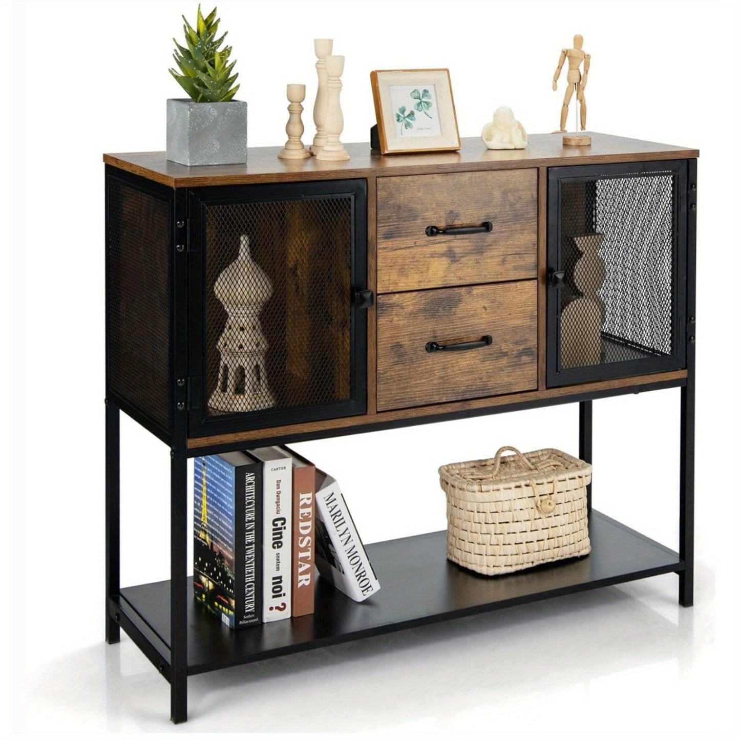 Industriële Buffetkast – Dressoir – Opbergkast – Sideboard – Console – MDF & Staal – Rustiek Bruin & Zwart – Robuust & Veelzijdig – 100 cm Breed