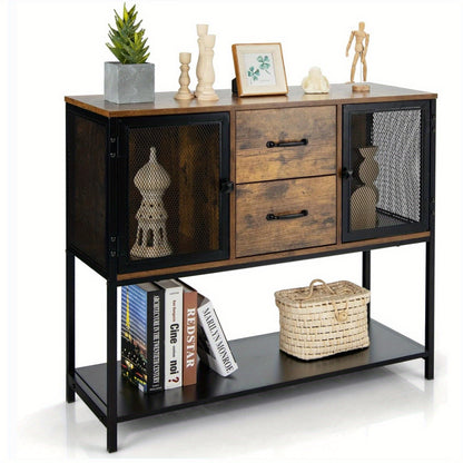 Industriële Buffetkast – Dressoir – Opbergkast – Sideboard – Console – MDF & Staal – Rustiek Bruin & Zwart – Robuust & Veelzijdig – 100 cm Breed