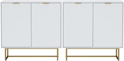 UEV Set of 2 Dressers with Adjustable Legs and Shelves, Kitchen Cabinet, Multifunctional Cabinet for Living Room, Dining Room, Hallway, Bedroom, 160 x 40 x 77.5 cm, White - QUORE