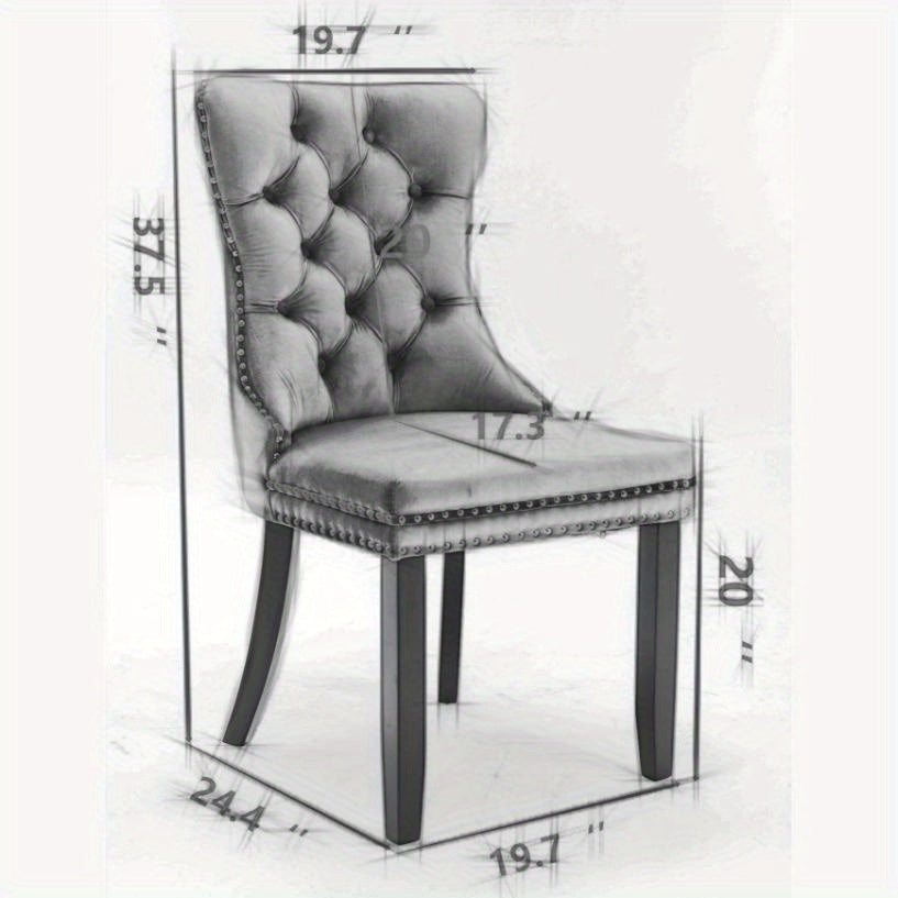 Set of 2 Modern Luxury Tufted Solid Wood Frame Dining Chairs with Beige Velvet Upholstery, Chrome Stainless Steel Legs & Nailhead Trim - Contemporary Classic Design, Plush Cushioned Seats for Elegant Home or Formal Dining Roo