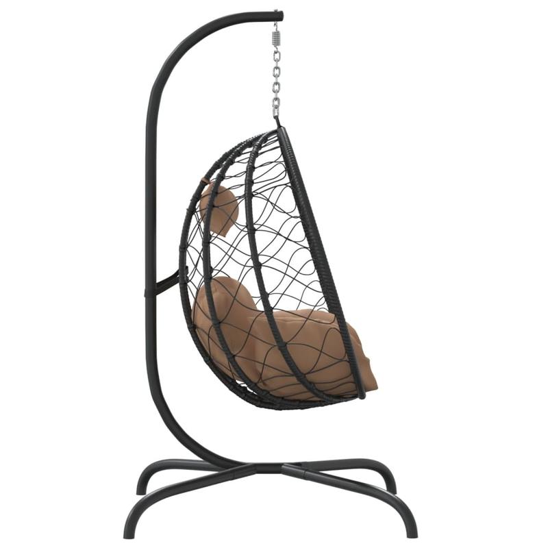 Hangstoel – Hangfauteuil – Schommelstoel – Loungestoel – Tuinstoel – Egg Chair – Taupe Kussen – Weerbestendig Synthetisch Rattan – Stabiel Stalen Frame – Tot 150 kg