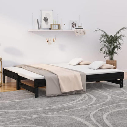 Uitklapbed – Opklapbed – Logeerbed – Eenpersoonsbed – Zithoekbed – 2x 90x200 cm – Massief Grenenhout – Ruimtebesparend Zwart Design