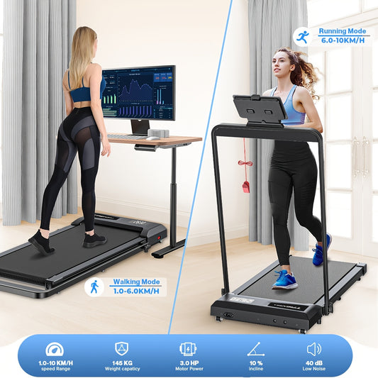 Foldable Home & Desk Treadmill with Incline, 3.0 PS Motor & Widened Running Belt - Walking Pad with Armrests, Remote & App Control Suitable for Home, Office, Apartment - No Installation Required, -Type Plug (220-240)