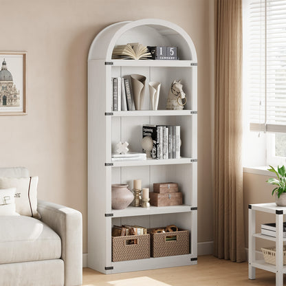 5-Laagse Boekenplank – Boekenrek – Boekenkast – Vitrinekast – Wandrek – Wit Metalen Frame – Industrieel Design – 165 CM Hoog – Vrijstaand en Stevige Constructie