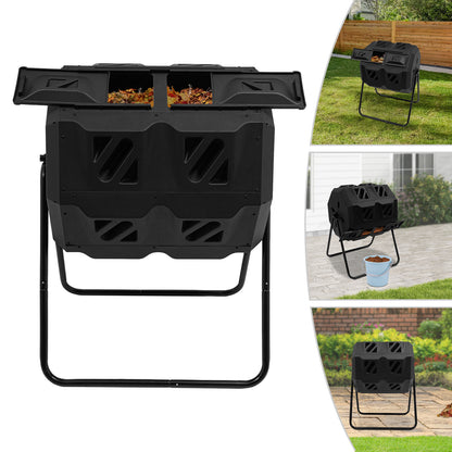 Heavy-Duty Compostbak – Composthoop, Compostvat, Tuincomposteerder, Compostton – Zwart, 133 L – Dubbele Kamers, Weerbestendig Kunststof