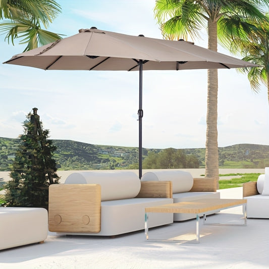 Dubbele Parasol – Marktparasol – Tuinparasol – Patioparasol – Balkonparasol – Ovaal 460x270x240 cm – Handmatige Slinger – Licht Koffiekleur