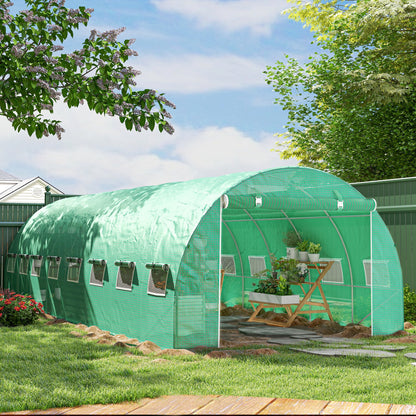 Tuinkas – Tuinserre – Kas – Groentetunnel – Tuinkas Tunnel Groen – 24 m² – 16 Ramen Met Muskietennet – Gegalvaniseerd Stalen Frame – PE Zeildoek Met UV-Bescherming