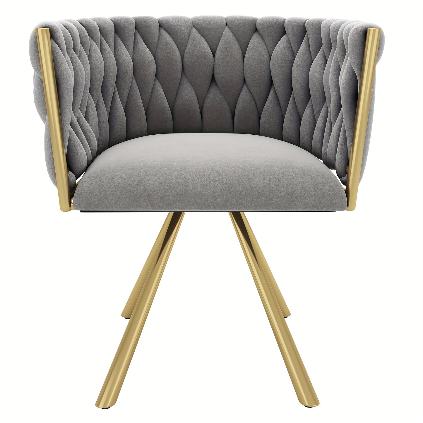 Draaifauteuil – Swivel Chair – Accentstoel – Rotatiestoel – Fauteuil – Grijs met Gouden Accenten – 360° Draaibaar – Stevig Metalen Frame