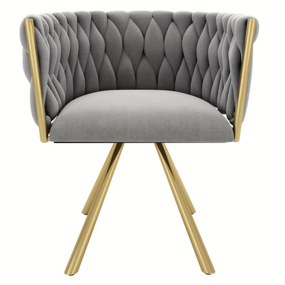 Draaifauteuil – Swivel Chair – Accentstoel – Rotatiestoel – Fauteuil – Grijs met Gouden Accenten – 360° Draaibaar – Stevig Metalen Frame