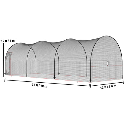 Batting Cage – Honkbal Kooi – Oefenkooi – Softbal Kooi – Pitching Kooi – Extra Ruim 10x3,3x3 Meter – Duurzaam Glasvezel Frame