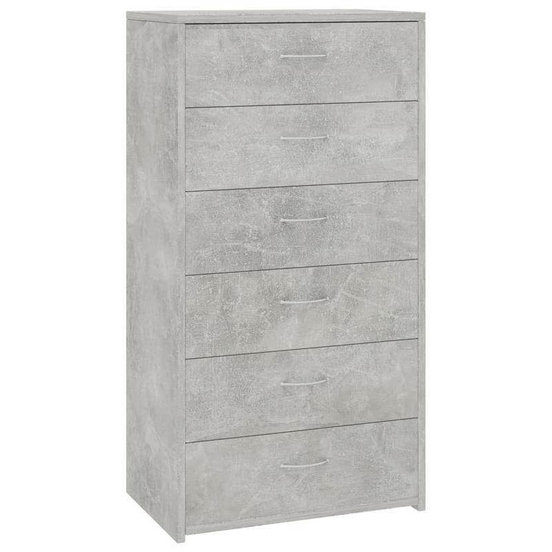Ladekast – Opbergkast – Dressoir – Kommode – Ladenkast – 6 Lades – Vergrendelbaar – Betongrijs – Houtcomposiet – Ruime Opbergruimte – Vloermontage – Modern Design