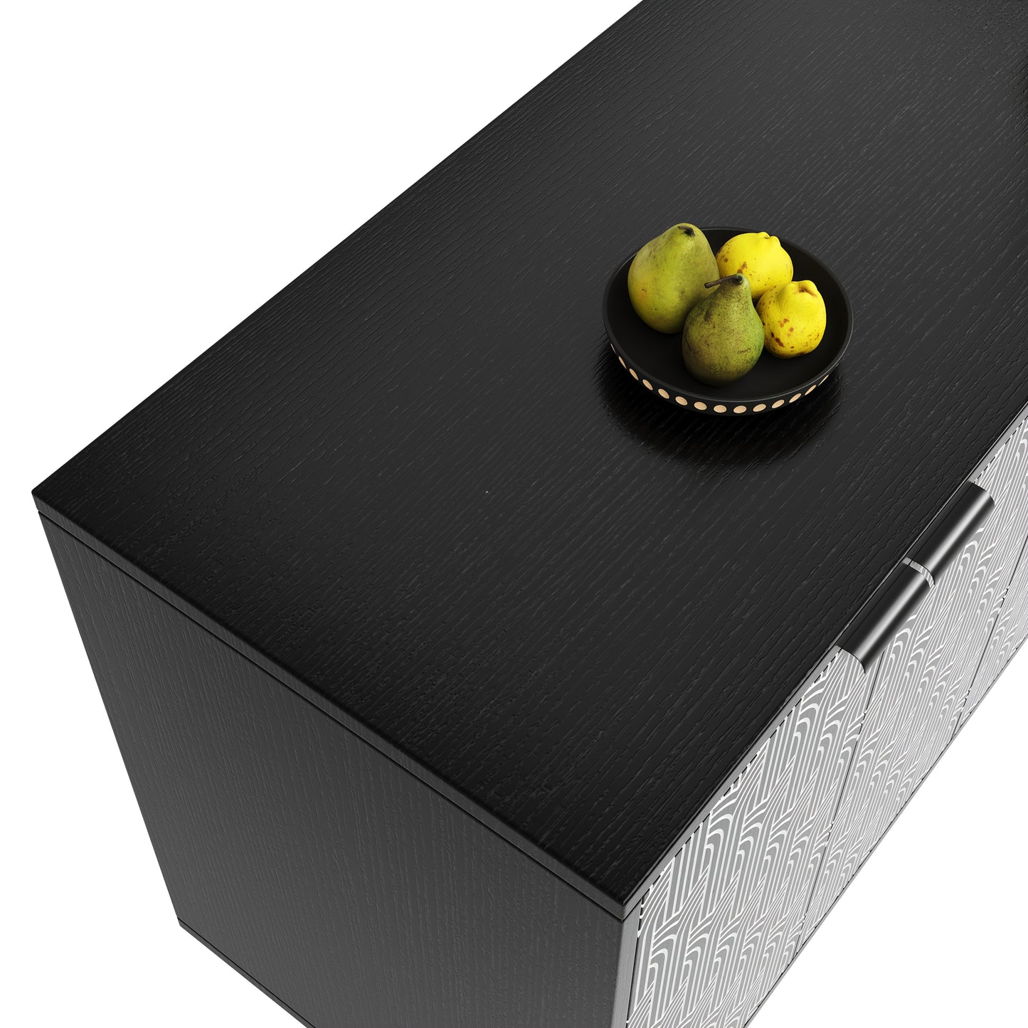Modern Large Herringbone Storage Cabinet with Black & White Carved Doors - Freestanding Metal Frame (120x35x78cm) - White & Black Contemporary Furniture, Anti-Tip Design, Easy Assembly for Dining Room, Living Room, Bedroom -