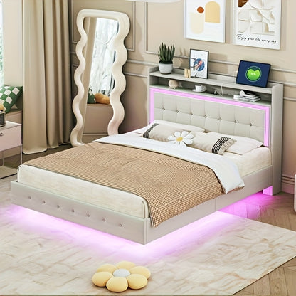 Bedframe – Bed – Tweepersoonsbed – Platformbed – Opbergbed – Modern Minimalistisch Bamboe – Ruimtebesparend – Geen Montage – Beige