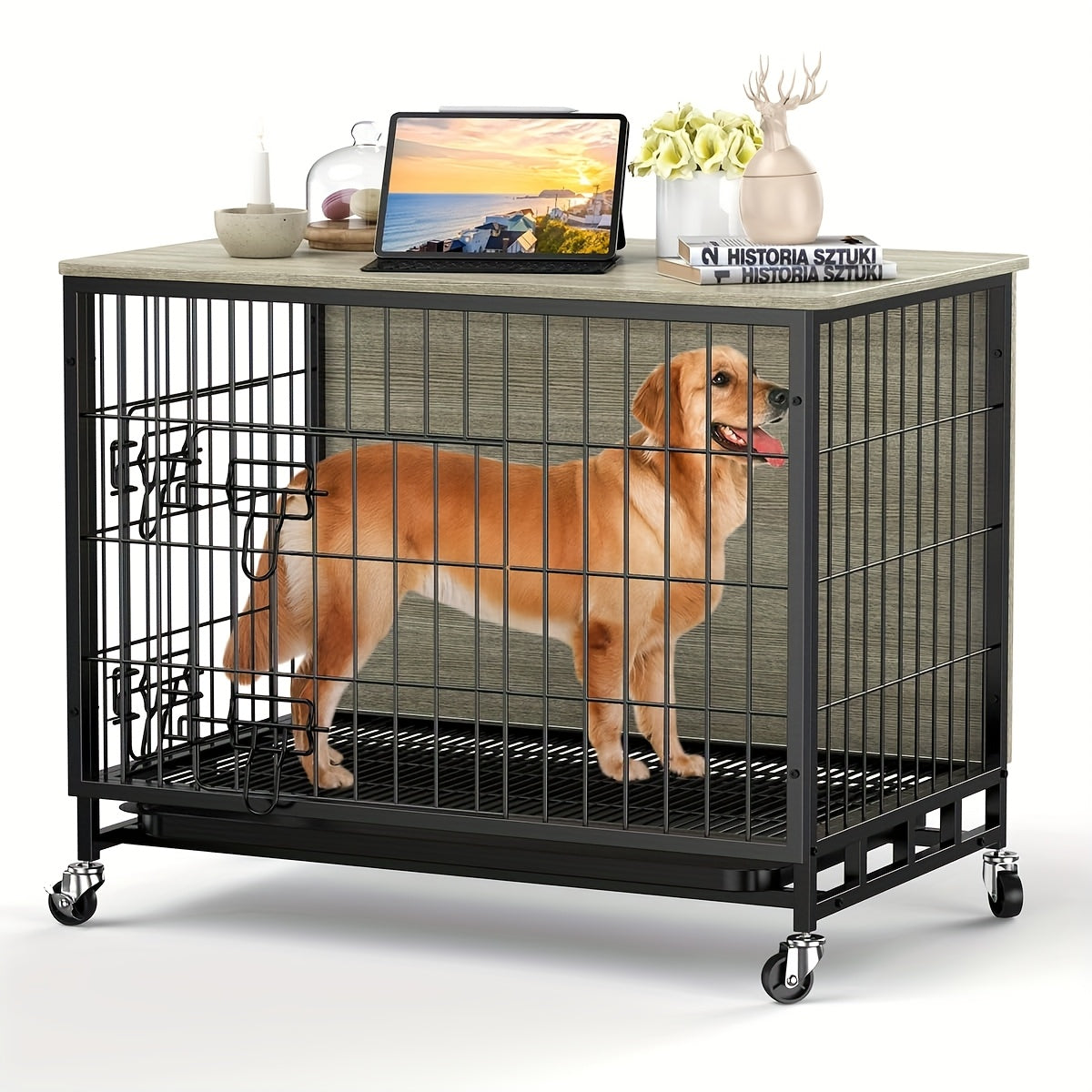 Hondenren – Hondenbench – Puppyren – Hondenkennel – Hondenhok – 69x51x60 cm – Metalen Frame – Dubbele Deuren & Uitneembare Lade