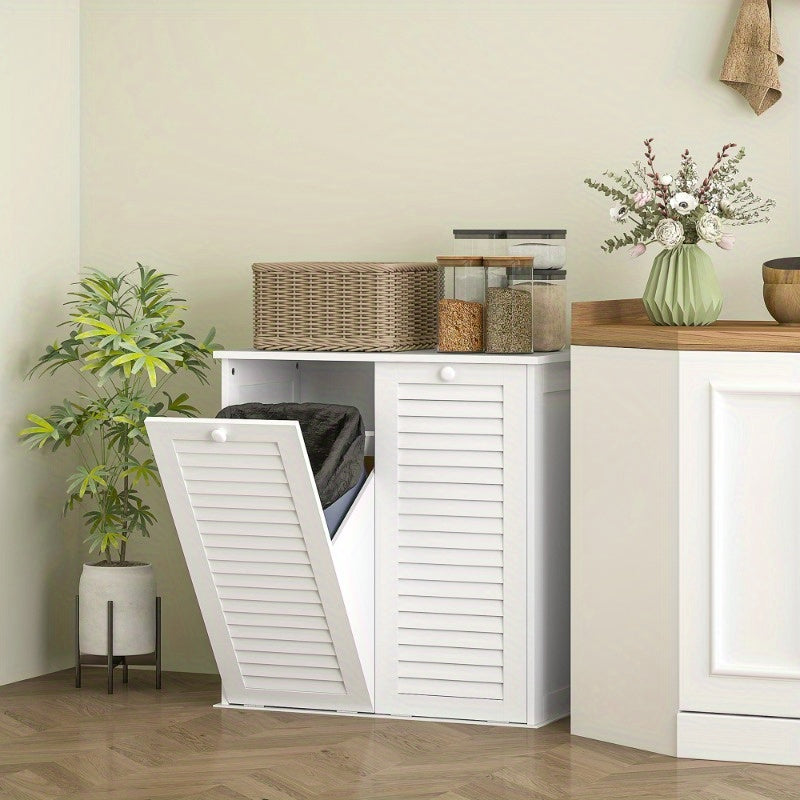 Witte Wasmand – Wasbak – Linnenkast – Opbergkast – Badkamer Kast – Metaal – Inclusief 2 Baskets – Geen Montage Nodig – 3.2 Cu Ft Gesloten Opbergruimte