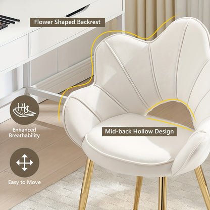 Loungefauteuil – Loungestoel – Relaxfauteuil – Fauteuil – Eetkamerstoel – Set van 2 – Velvet Fluweel – Ergonomische Bloemvormige Rugleuning – Gouden Metalen Frame