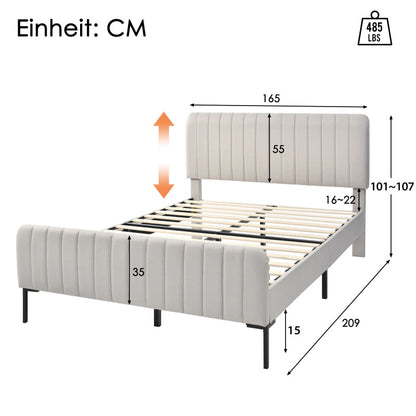 Gestoffeerd Tweepersoonsbed – Tweepersoonsbed – Bedframe – Slaapbed – Logeerbed – Grijs-Beige Linnen – Verstelbare Hoofdsteun – 160x200 cm