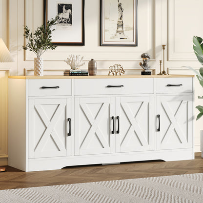 Modern White Sideboard | Multi-functional Wooden Cabinet for Living Room/Dining Room, Decorative Contemporary Style