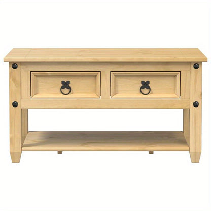 Salontafel – Koffietafel – Bijzettafel – Woonkamertafel – Tafeltje – Massief Dennehout – 2 Lades – Compact 85x50x45 cm