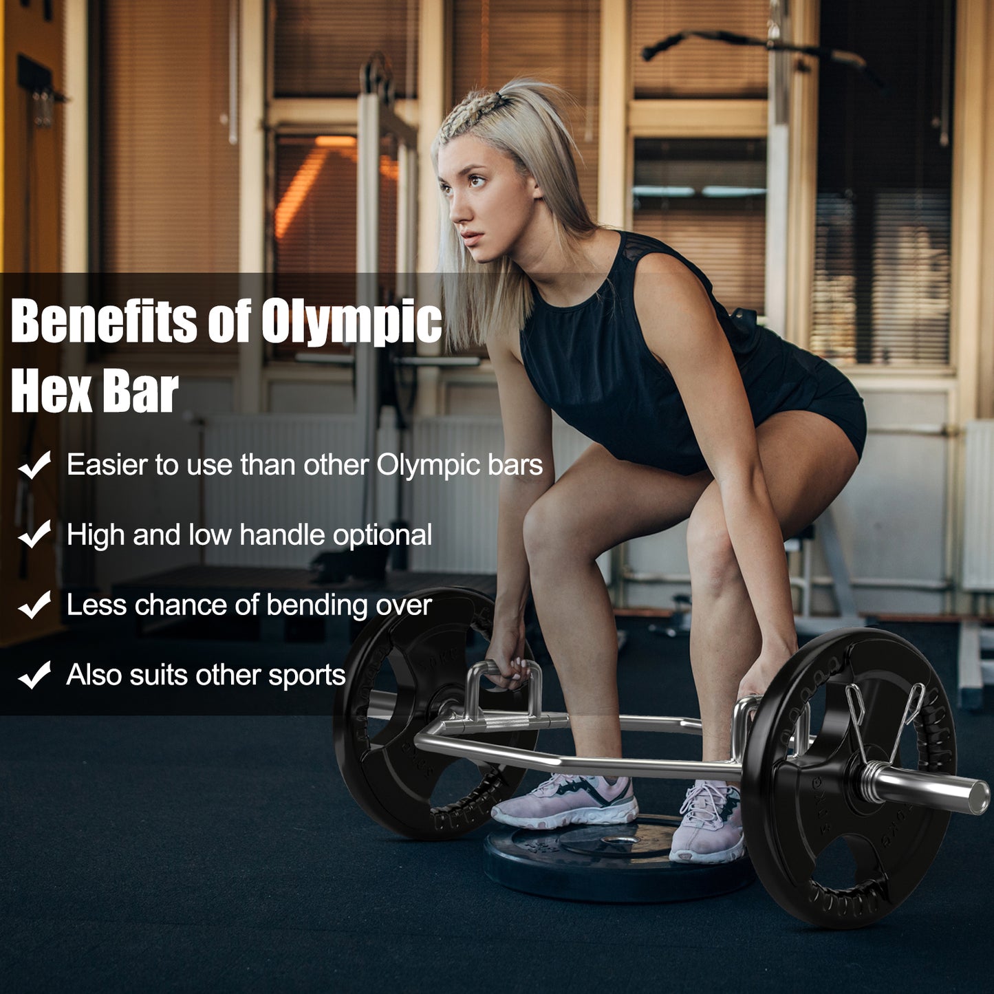 Olympische Hex Bar – Opvouwbare Halterstang – Gewichtsstang – Deadlift Bar – Fitness Bar – 800 lbs Capaciteit – Staal & Knurled Handgrepen – Zilver