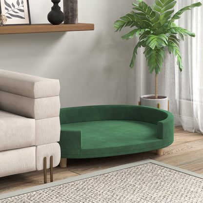 Hondenbankje – Dierenbank – Huisdierenbank – Kattenbankje – Groen – Zacht Fluwelen Bekleding – Afneembaar Wasbaar Kussen – Stevige Houten Poten – 100x70x25 cm – Geschikt Tot 30 kg