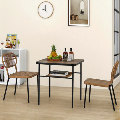 Tuinset – Bistroset – Diningset – Loungeset – Balkonset – 3-delig Met Opbergplank – Weerbestendig PE-rattan & Metalen Frame