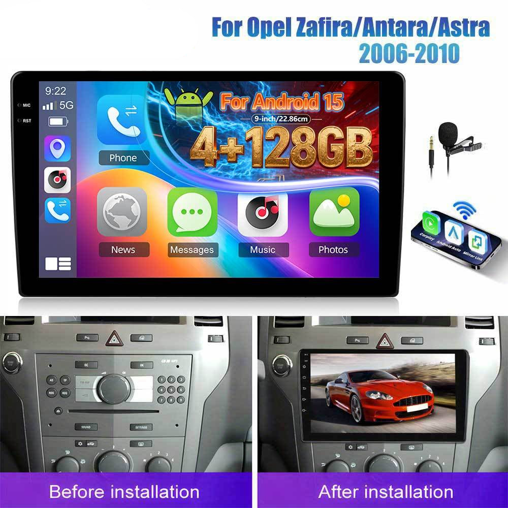 9” Autoradio Android 15 – Multimedia Systeem – Navigatie Unit – CarPlay Autoradio – Achteruitrijcamera Inclusief – 4GB RAM 128GB Opslag – Draadloze Smartphone Integratie