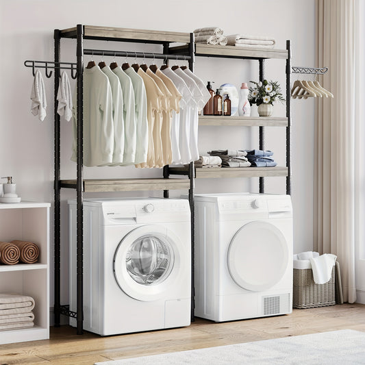 Heavy-Duty Freestanding 5-Tier Double Row Over Washer and Dryer Shelves - Adjustable Laundry Storage Organizer with Clothes Drying Rack, Space-Saving Washer/Dryer Shelf for Front/Top Load Machines, Easy Assembly (No Brackets)