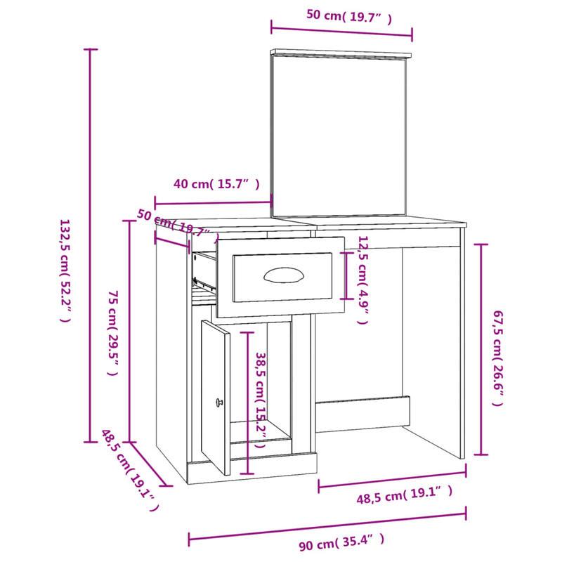 Dressing table met mirror 90x50x132.5cm edited wood wit