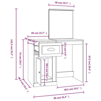 Dressing table met mirror 90x50x132.5cm edited wood wit