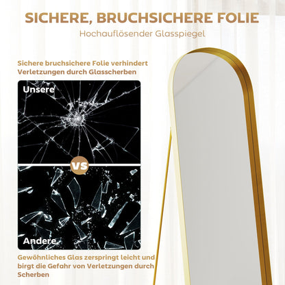 Staande Spiegel – Full-Length Spiegel – Vloerspiegel – Wandspiegel – Goudkleurige Spiegel – Metaalrand – 160x50 cm – Zonder Elektriciteit