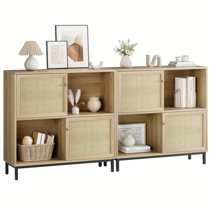 Sideboard – Dressoir – Opbergkast – Kast – Wandmeubel – Schuifdeuren – 4 Ruime Compartimenten – MDF Houtfineer – Compact 101 cm Hoog