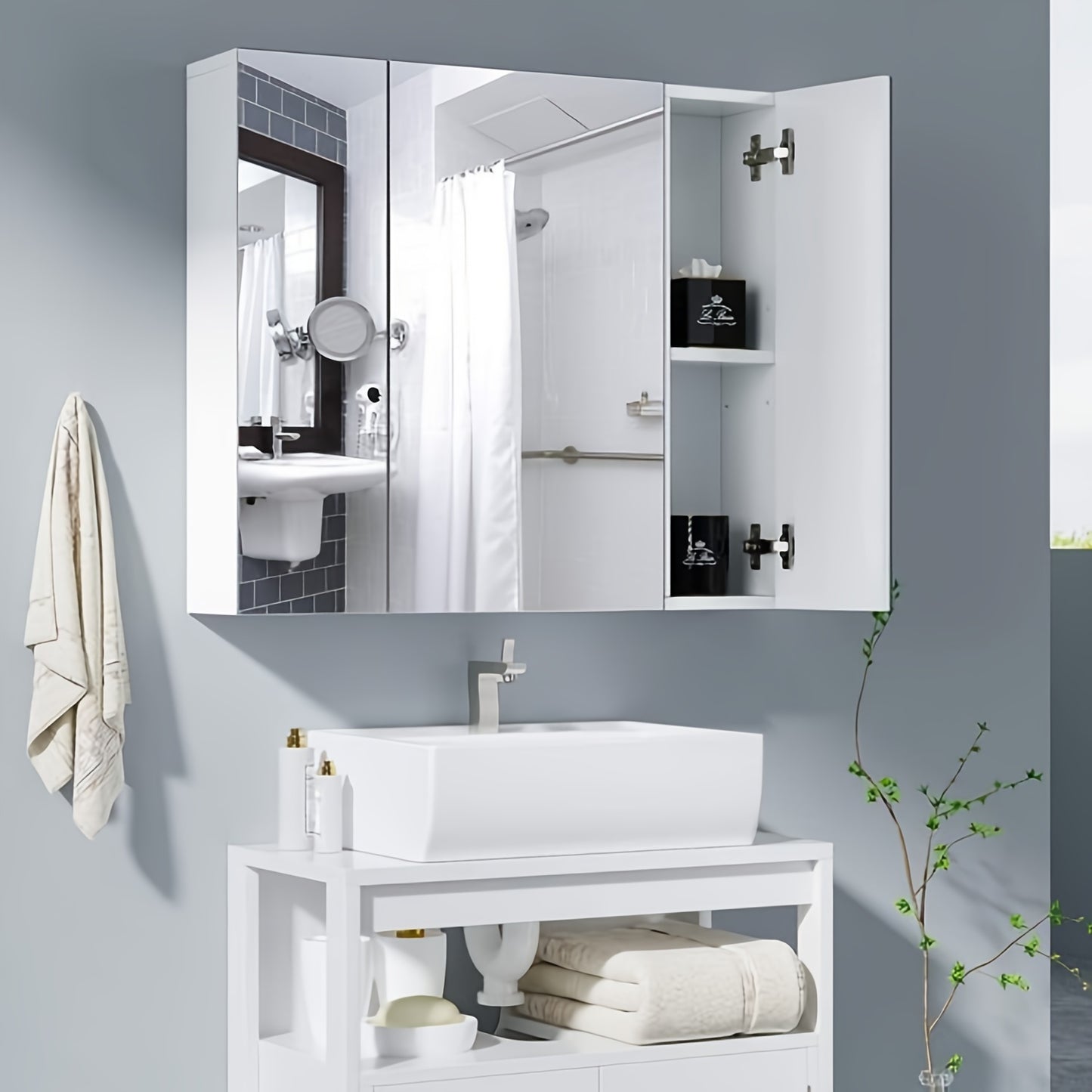 Badkamerspiegelkast – Spiegelkast – Medicijnkast – Wandkast – Badkamermeubel – Wandmontage – Hout – Vochtbestendig – Ruimtebesparend – Modern Wit