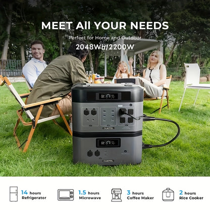 Zonnegenerator – Powerstation – Noodstroomgenerator – Zonne-accu – Mobiele Stroomvoorziening – 4096 Wh Uitbreidbaar – 5x 2200 W AC Uitgangen