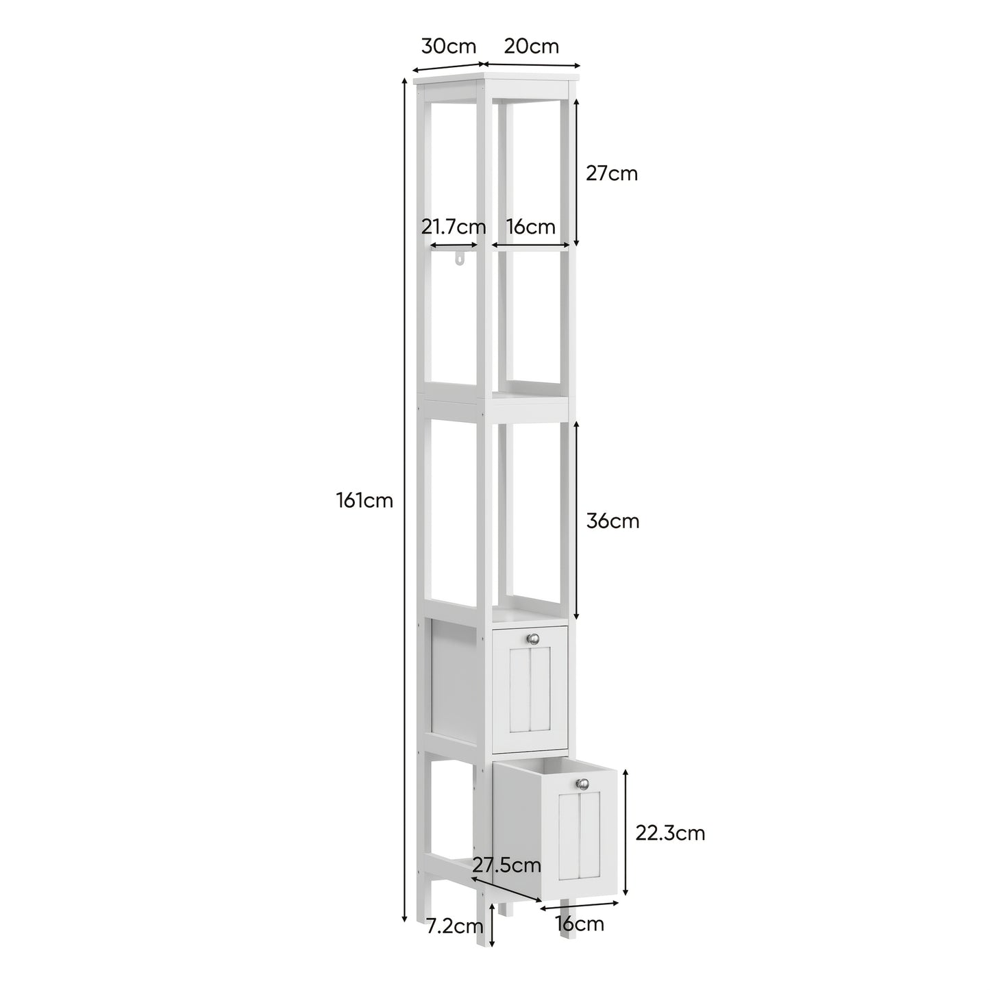 Space-Saving Narrow Tall Bookshelf Cabinet - Heavy-Duty Freestanding Storage Unit with 2 Drawers & 3 Shelves, Slim Modern design for Living Room, Bedroom, Home Office - Sturdy Metal Construction, Easy Assembly, White Finish (