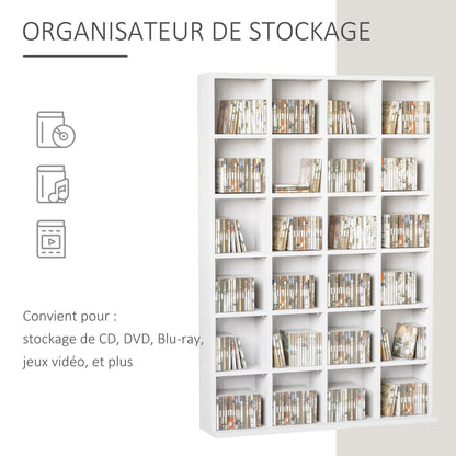 Multimedia Opbergkast – Cd-Kast – Dvd-Kast – Boekenkast – Mediamuur – Verstelbare Planken – Wit Hout – 89 x 130,5 cm