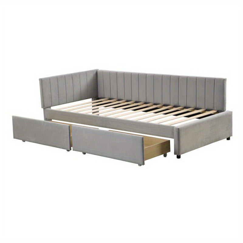 Upholstery Bed Sofa Bed 90200 Multifunction Bed with 2 Large Storage Space Drawers And Slatted Frame Skin -Friendly Velvet