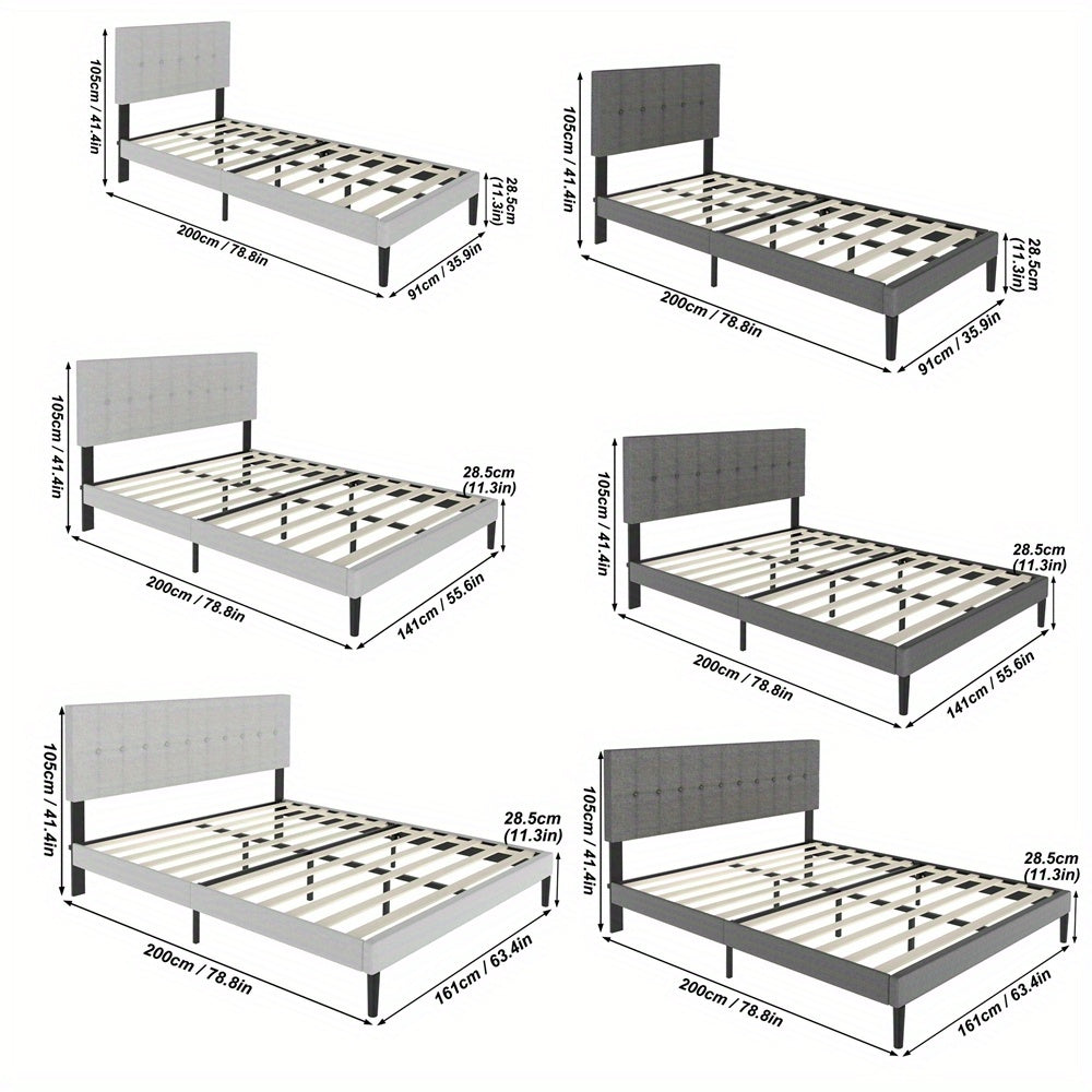 Gestoffeerd Bed – Linnen Bed – Bedframe – Slaapbed – Bed Met Hoofdbord – Lichtgrijs Linnen Bekleding – Stevige Houten Constructie – Stil En Comfortabel