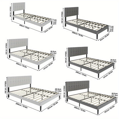 Gestoffeerd Bed – Linnen Bed – Bedframe – Slaapbed – Bed Met Hoofdbord – Lichtgrijs Linnen Bekleding – Stevige Houten Constructie – Stil En Comfortabel