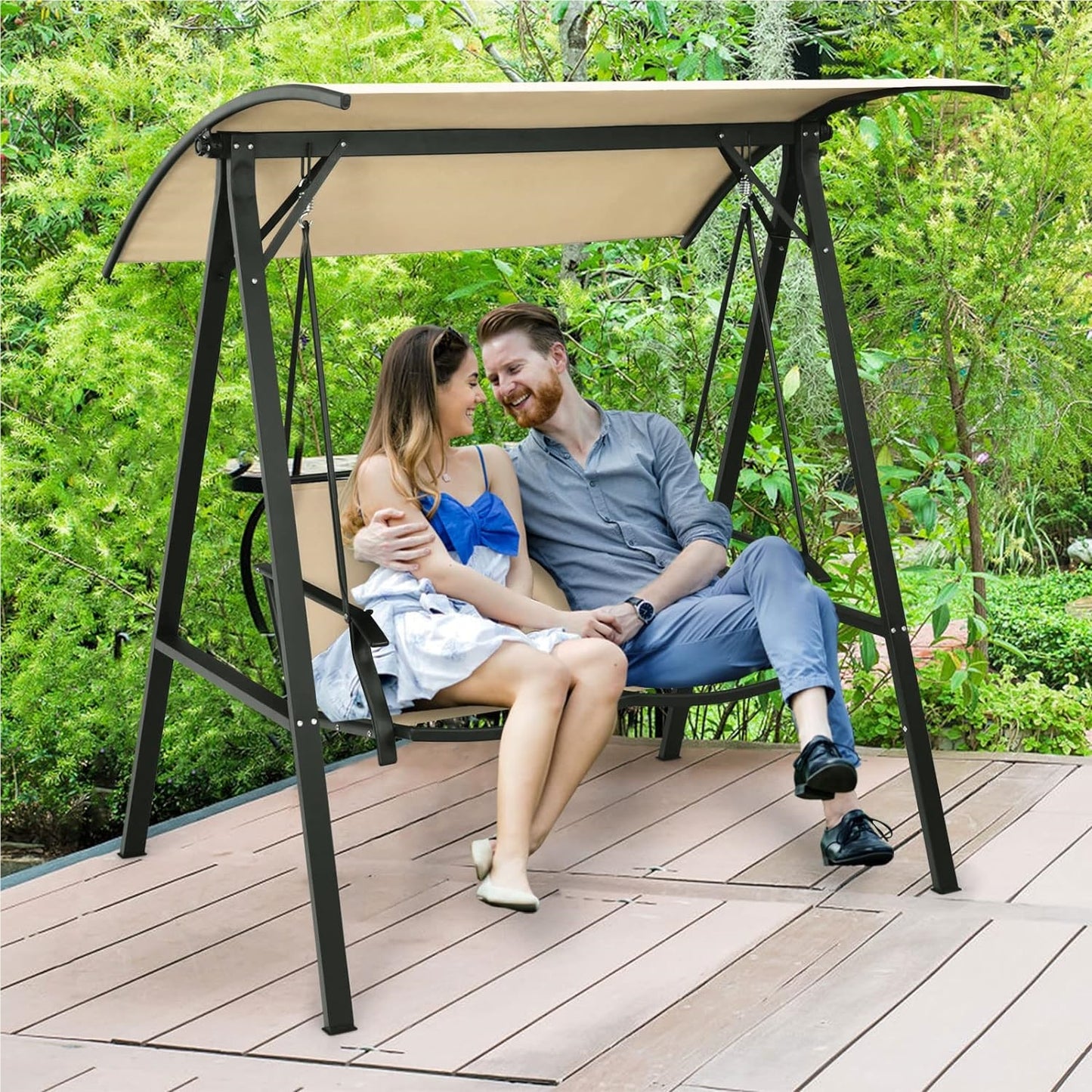 Tuinschommel – Schommelstoel – Tuinbank – Patio Schommel – Buitenschommel – Verstelbaar Dak – Stabiel Metalen Frame – 2-Persoons Zitplaats 101x49 cm