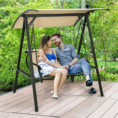 Tuinschommel – Schommelstoel – Tuinbank – Patio Schommel – Buitenschommel – Verstelbaar Dak – Stabiel Metalen Frame – 2-Persoons Zitplaats 101x49 cm
