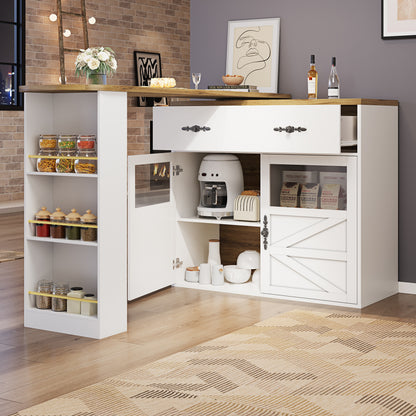 Bartafel – Bistrotafel – Barmeubel – Keukentafel – Uitklapbare Tafel Wit – 360° Draaibaar Blad – Uitschuifbaar 138-204 cm