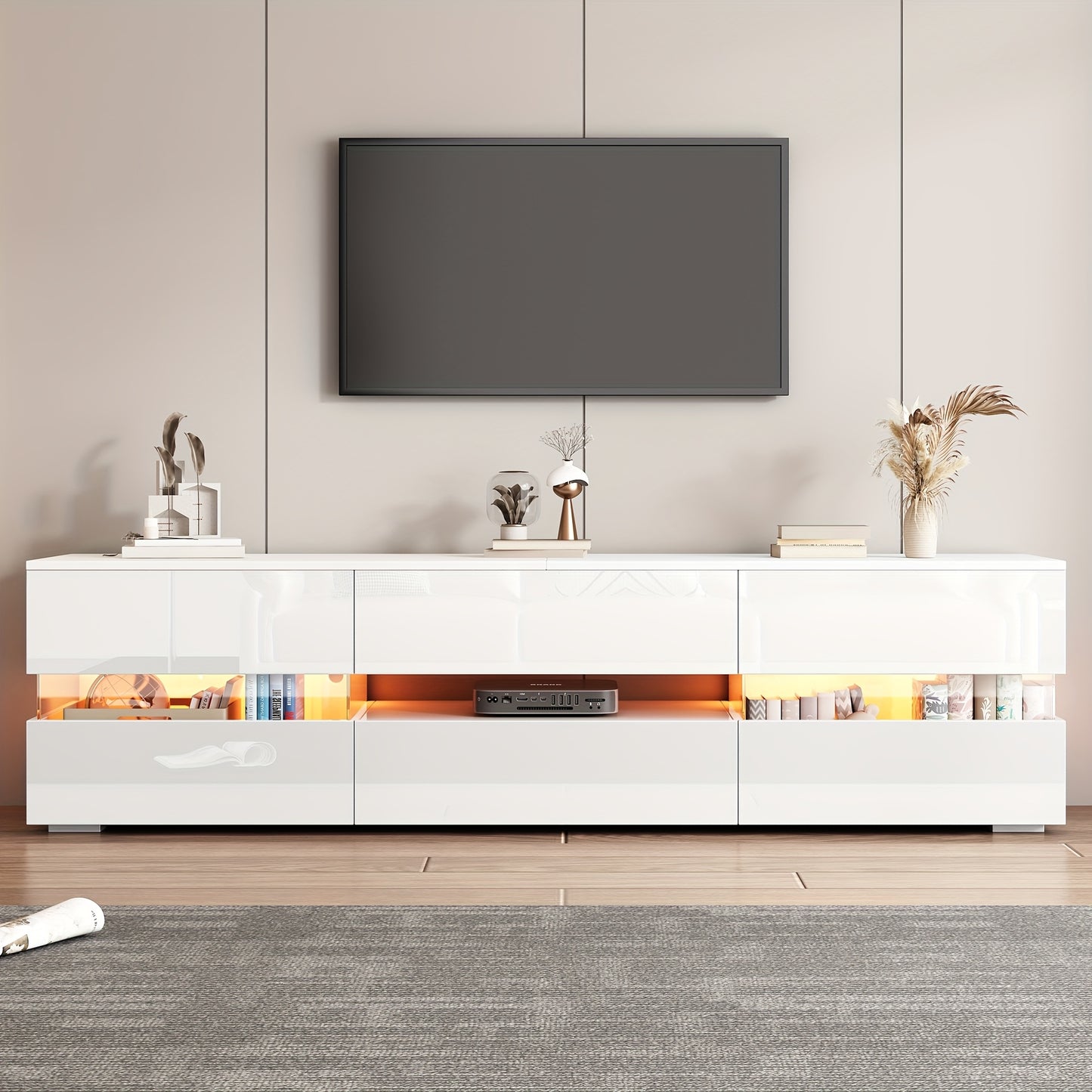 TV-Meubel – TV-Kast – TV-Dressoir – TV-Bank – Hoogglans Meubel – Modern Wit Hoogglans – Push-Open Systeem – Voor Tv’s Tot 70 Inch