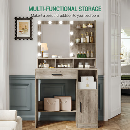 Kaptafel – Make-up tafel – Toiletmeubel – Schminktafel – Visagie tafel – Met 10 LED Lampen – 3 Verstelbare Lichtstanden – Zwart