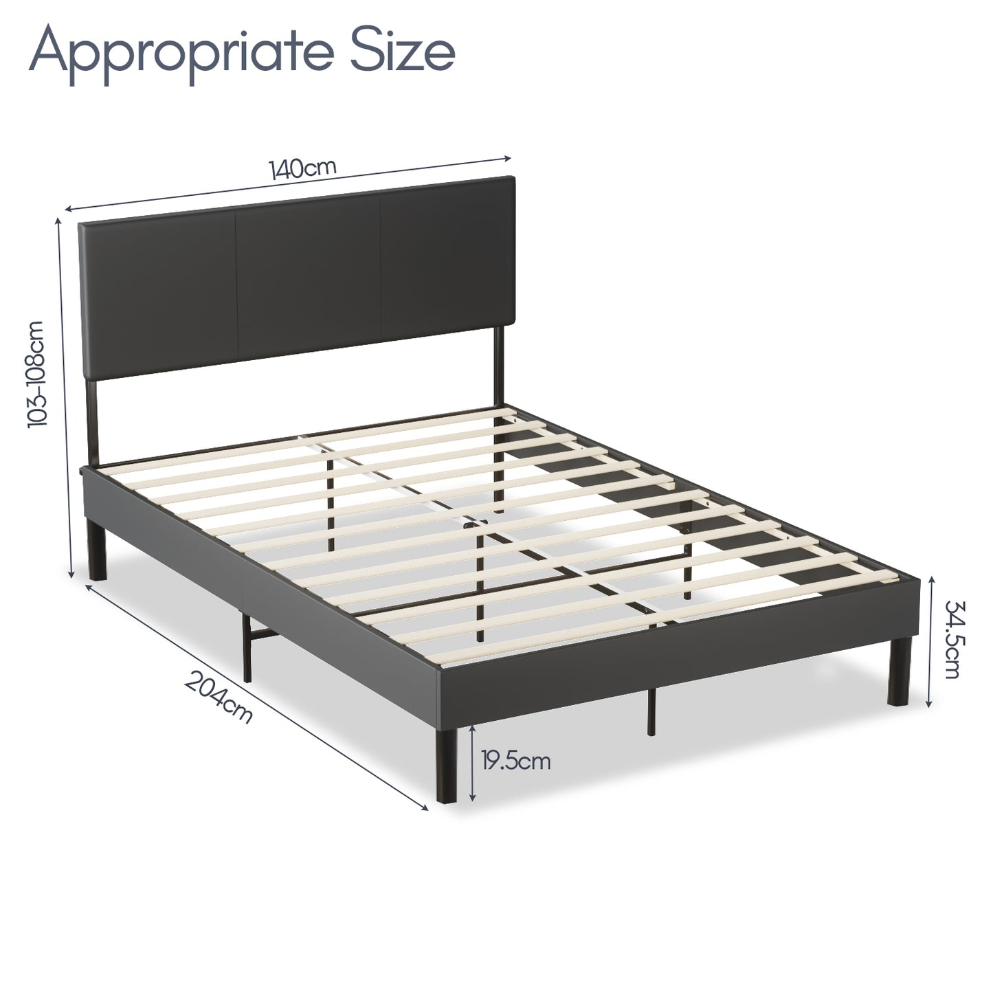 Bed Frame High Headboard 120*200Cm/140*200Cm Robust Bed Frame Maximum Load Capacity 350Kg for Bedroom Bed Faux Leather Fabric