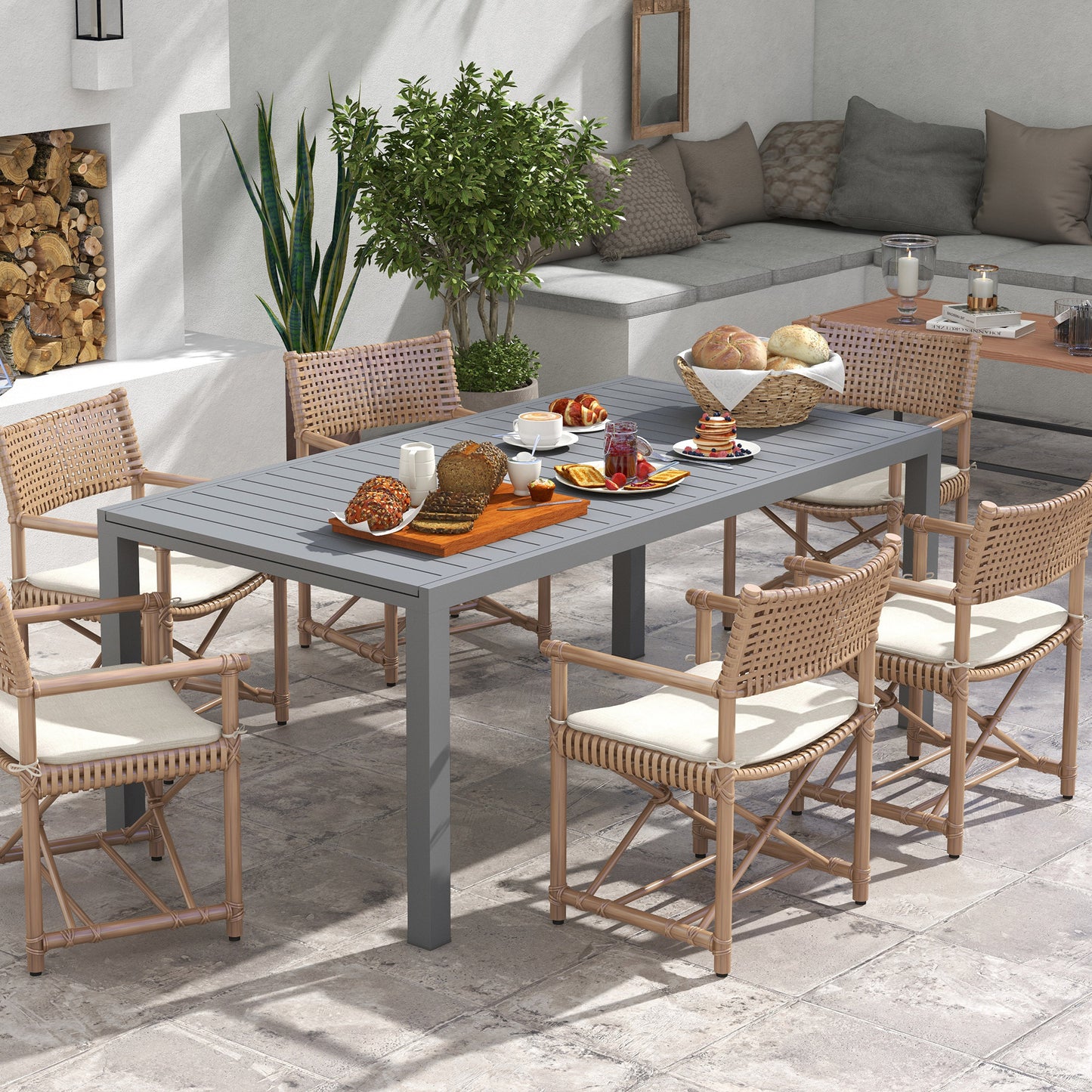 Uitbreidbare Aluminium Tuintafel – Tuinset Tafel – Uitschuifbare Eettafel – Terrastafel – Buiten Tafel – Donkergrijs – 180-240 cm Lengte – Weerbestendig Thermisch Gelakt