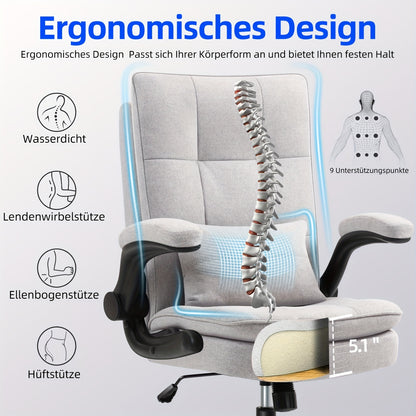 Bureaustoel – Ergonomische Stoel – Kantoorstoel – Draaistoel – Bureaufiets – In Hoogte Verstelbaar – Dubbel Gewatteerde Rugleuning – Grijs