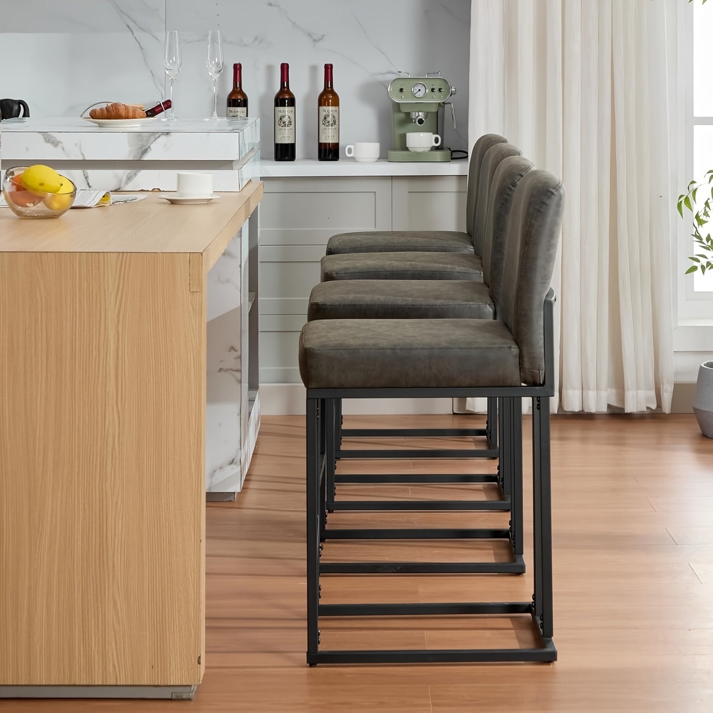 Set of 2 Modern 60.96cm Counter Height Bar Stools with Backrest & Sturdy Metal Frame - Easy Assembly, Square Seat -Free Design, Round Bar Stool, Bar Stools For Kitchen, Black Bar Stools For Kitchen Island, Bar Stools For Kitc