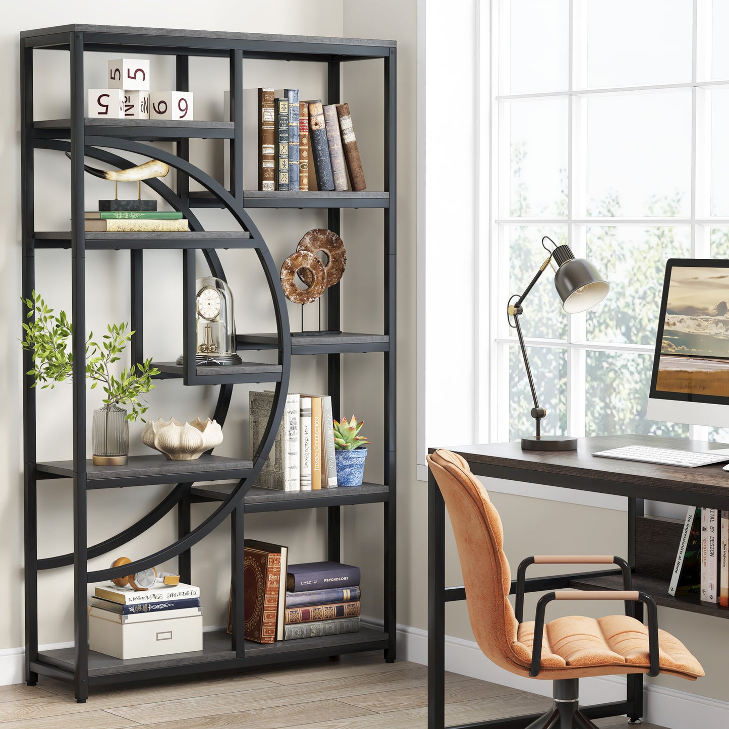 Boekenkast – Open Rek – Wandkast – Roomdivider – Opbergmeubel – Industrieel Design – 9 Vakken – Robuust Metaal & Hout Bruin