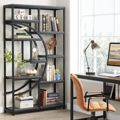 Boekenkast – Open Rek – Wandkast – Roomdivider – Opbergmeubel – Industrieel Design – 9 Vakken – Robuust Metaal & Hout Bruin